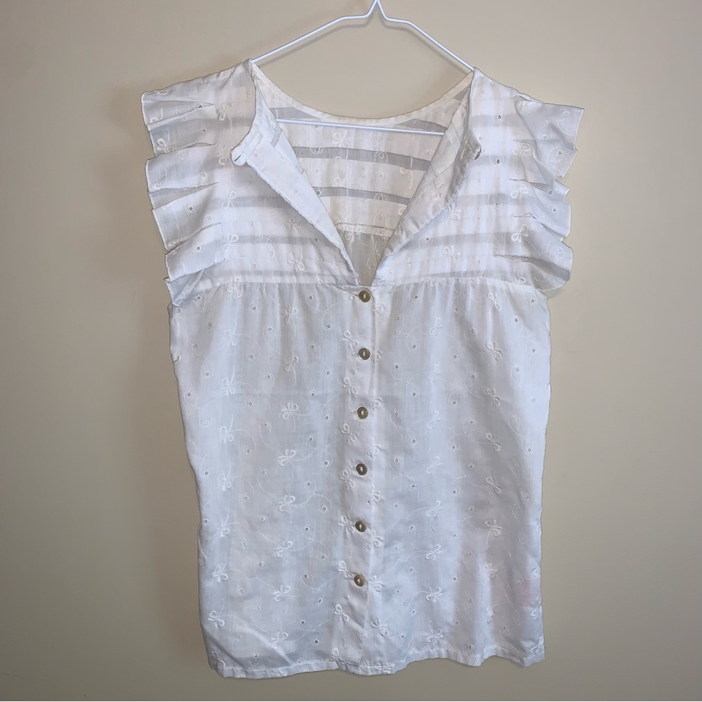 Flutter Sleeve Eyelet Lace Blouse Vintage